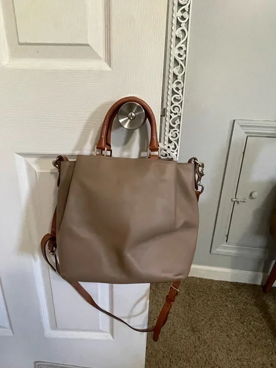 Dooney & Bourke Taupe Satchel with Brown Trim - Picture 2 of 5